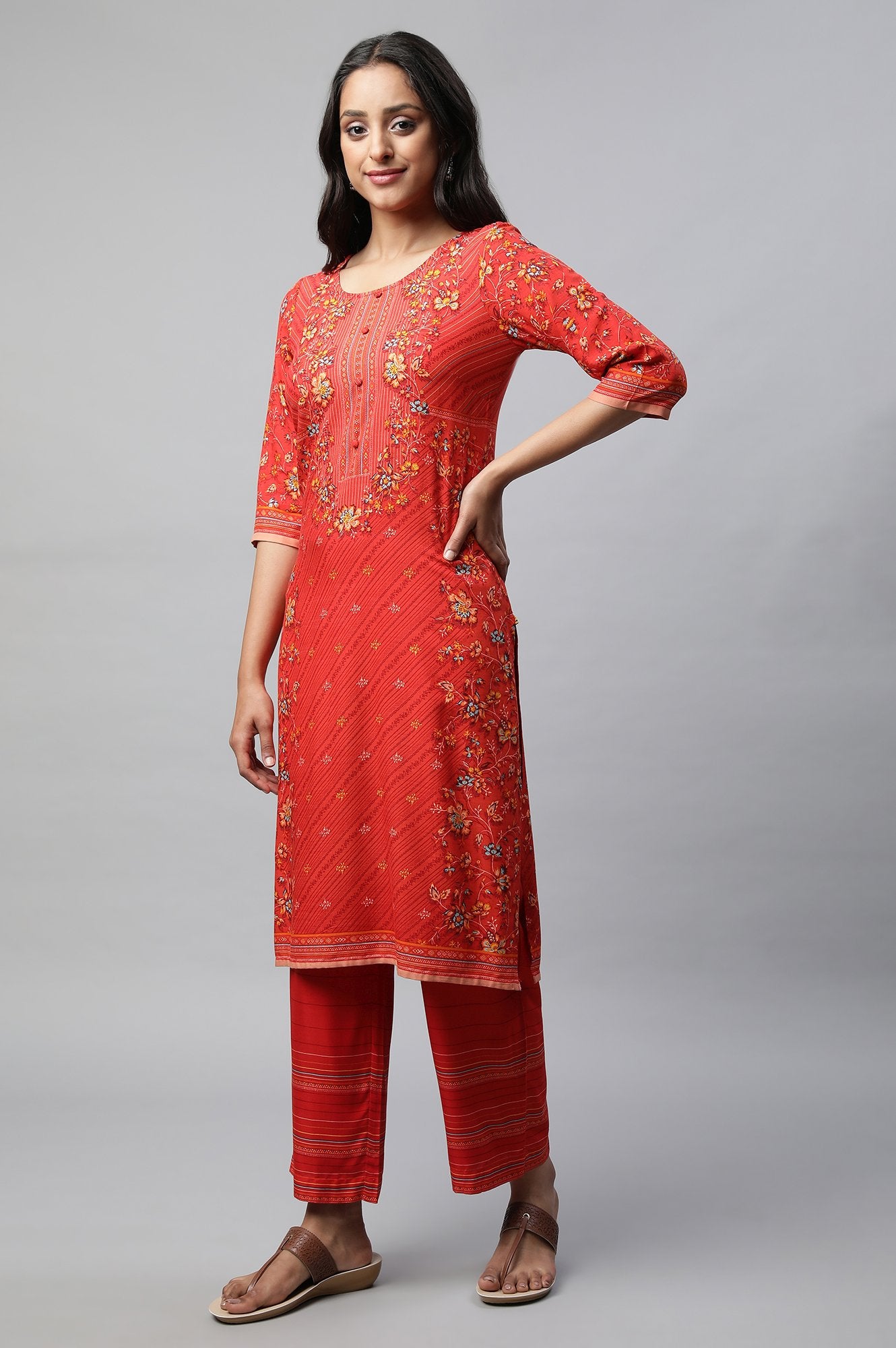 Red Printed Summer kurta Set