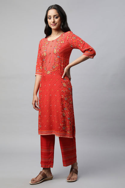 Red Printed Summer kurta Set