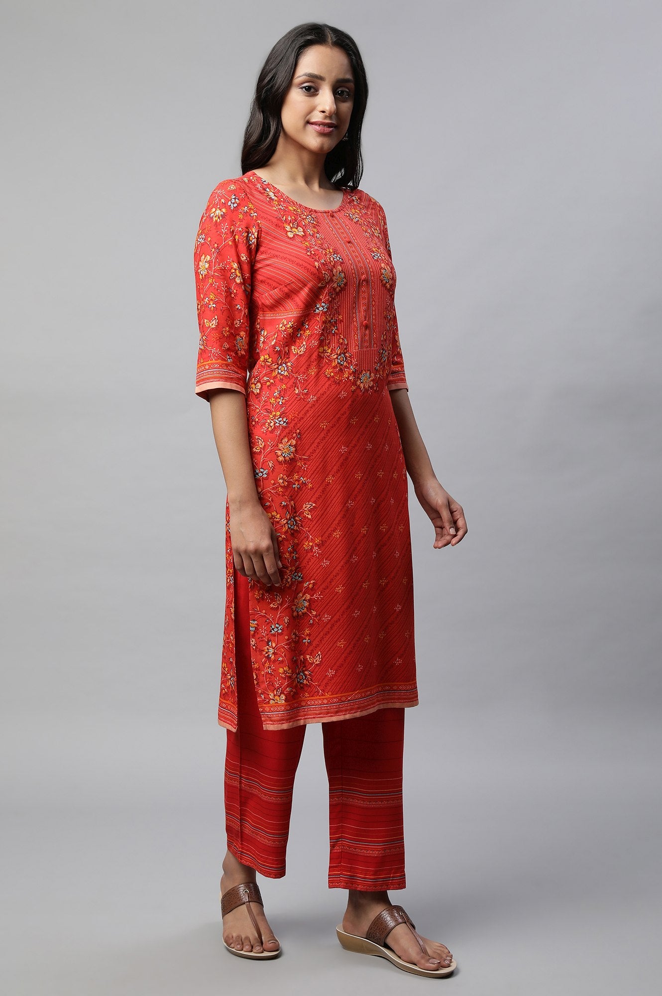 Red Printed Summer kurta Set