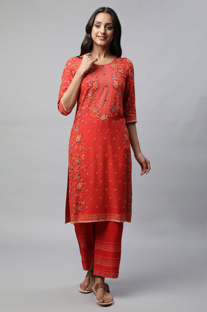 Red Printed Summer kurta Set