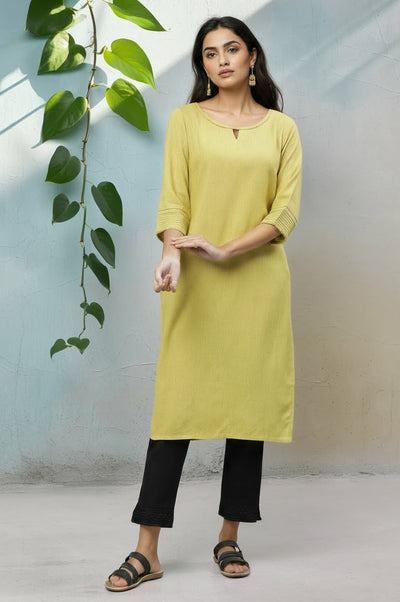 Yellow Yarn Dyed Straight Kurta