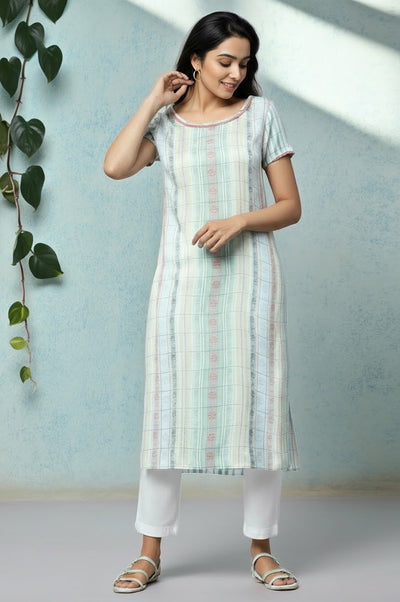 White Floral Motifs Dobby Kurta