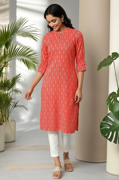 Pink Printed Dobby Kurta