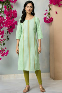 Green Cotton Dobby Printed Kurta