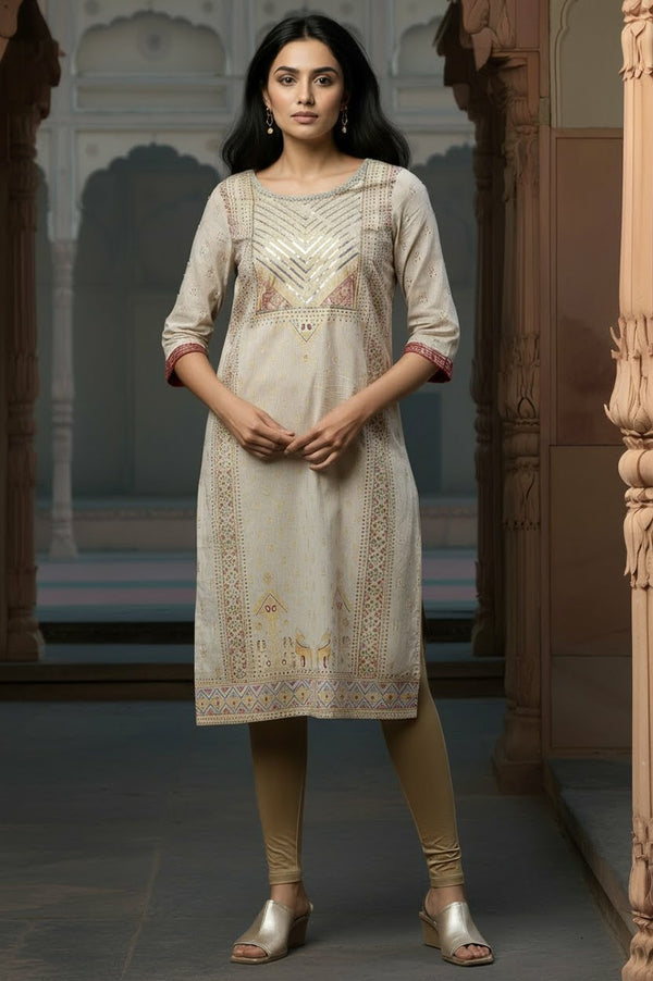 Beige Embellished Festive Kurta