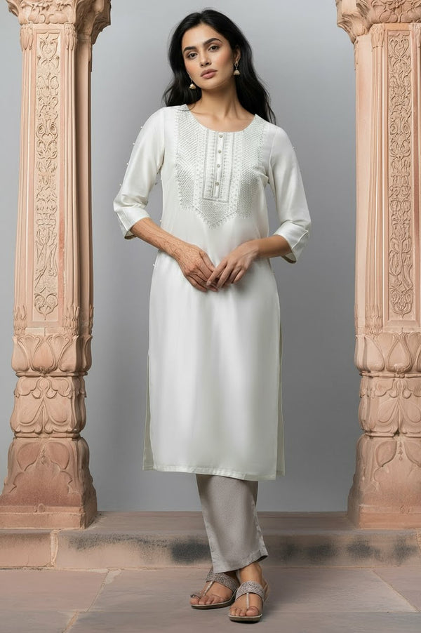 White Zari Embroidered Festive Kurta