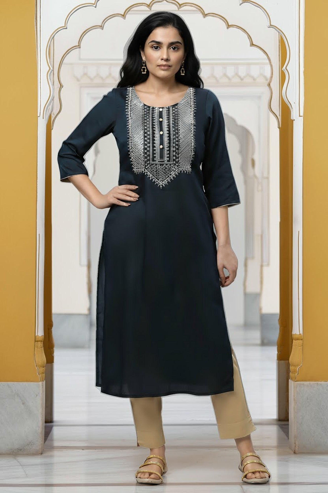 Buy Blue Embroidered Festive Ethnic Kurta Online for Woman | Shop