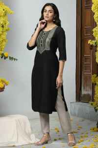 Black Zari Embroidered Festive Kurta