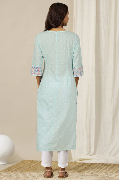 River Green Floral Printed Schiffli Embroidered Breezy Rayon Straight Kurta