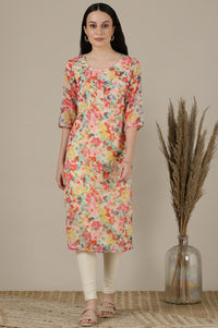 Multi-coloured Floral Printed Chiffon Straight Kurta