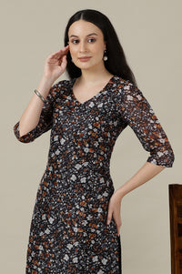 Black Floral Straight Kota Kurta