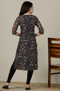 Black Floral Straight Kota Kurta