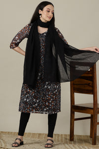 Black Floral Straight Kota Kurta