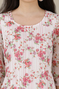 White Floral Embroidered Straight Kota Kurta