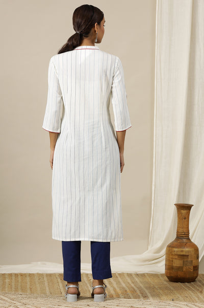 White Geometric Printed Pure Cotton Soft & Breathable Kurta in Mandarin Collar