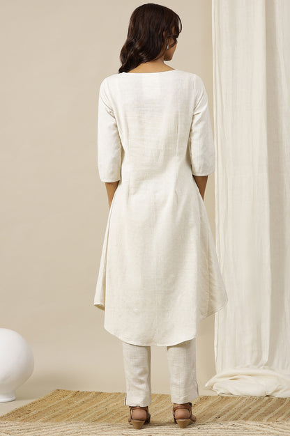 Off-White Yarn Dyed Asymmetrical Cotton Flax Kurta