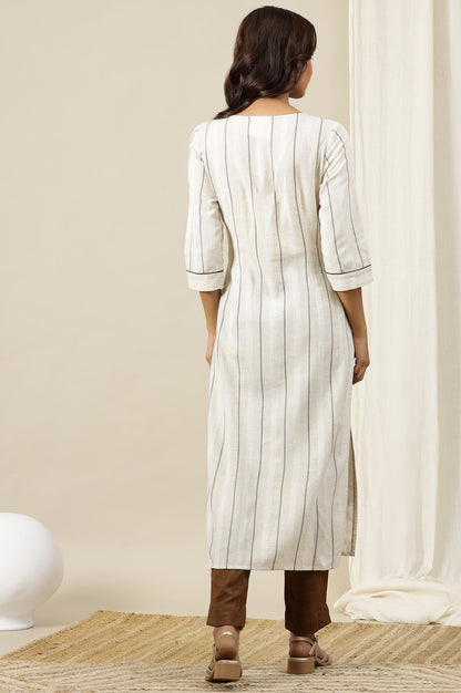 Off-White Yarn Dyed Cotton Blend Straight Kurta