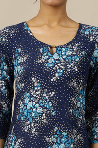 Blue Floral Metallic Hardware A Line Rayon Kurta