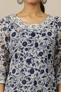 Blue Floral Zari Straight Kota Kurta