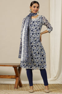 Blue Floral Zari Straight Kota Kurta