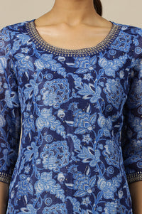 Blue Floral Sequined Straight Chiffon Kurta