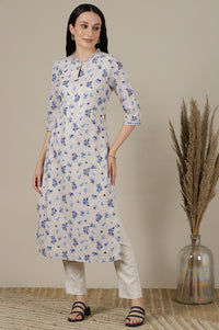 Beige Floral Zari Straight Kota Kurta