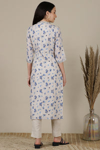 Beige Floral Zari Straight Kota Kurta