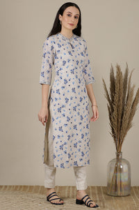 Beige Floral Zari Straight Kota Kurta