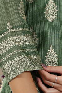 Green Abstract Foil Printed Sequined Straight Kota Kurta