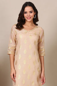 Beige Abstract Foil Printed Sequined Straight Kota Kurta