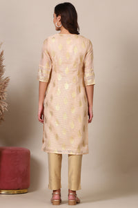 Beige Abstract Foil Printed Sequined Straight Kota Kurta