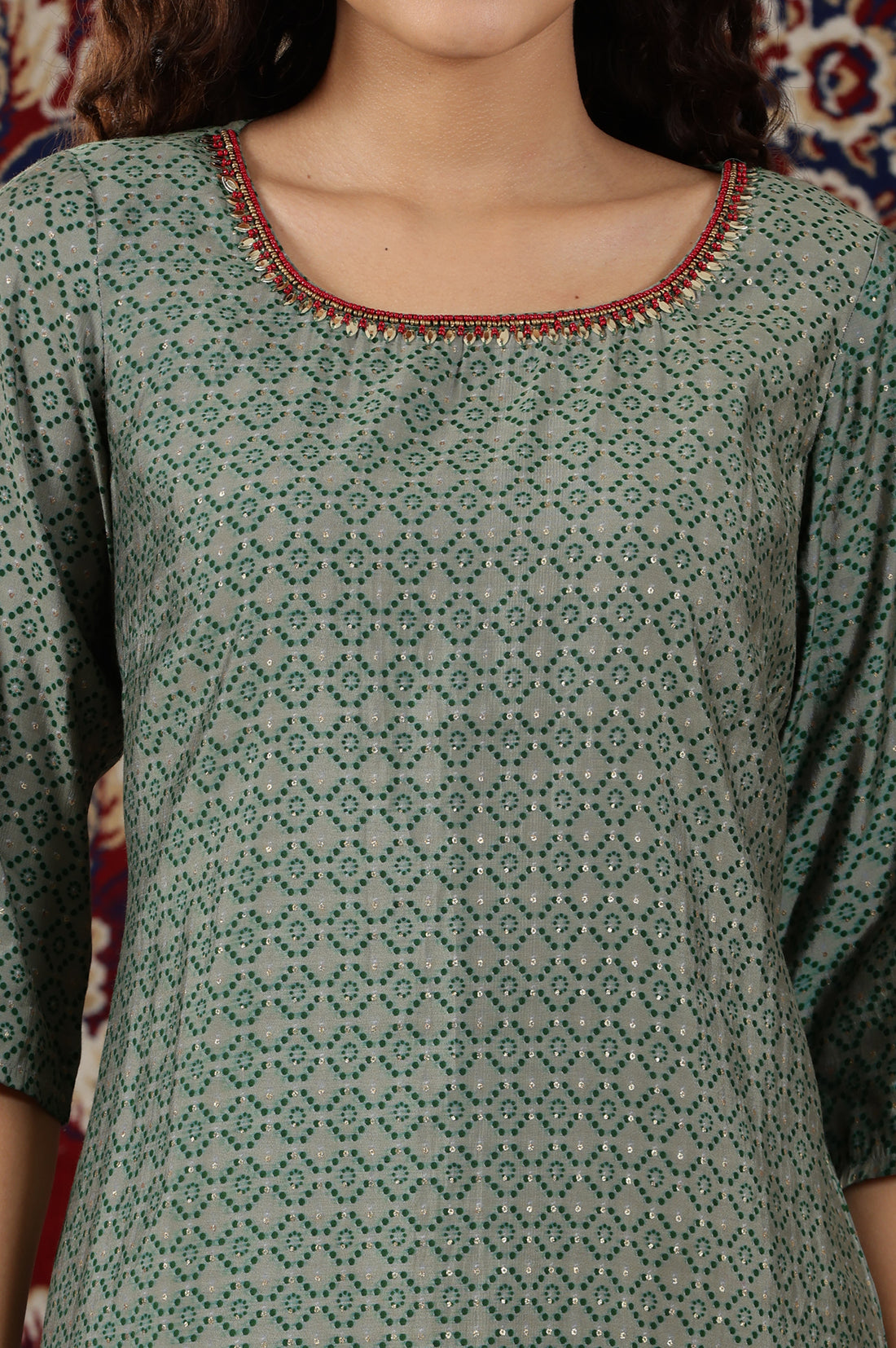 Green Abstract Ombre Printed Sequined Straight Kurta