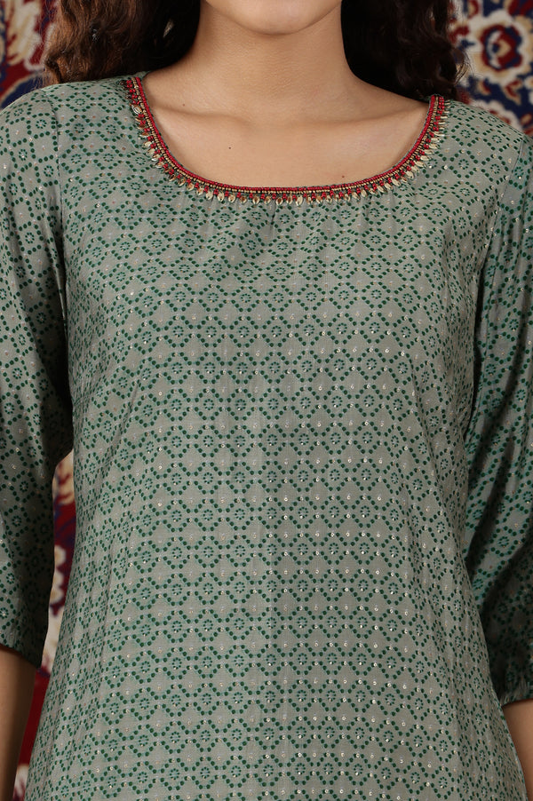 Green Abstract Ombre Printed Sequined Straight Kurta
