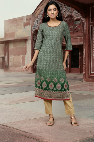 Green Ombre Abstract Printed Straight Kurta