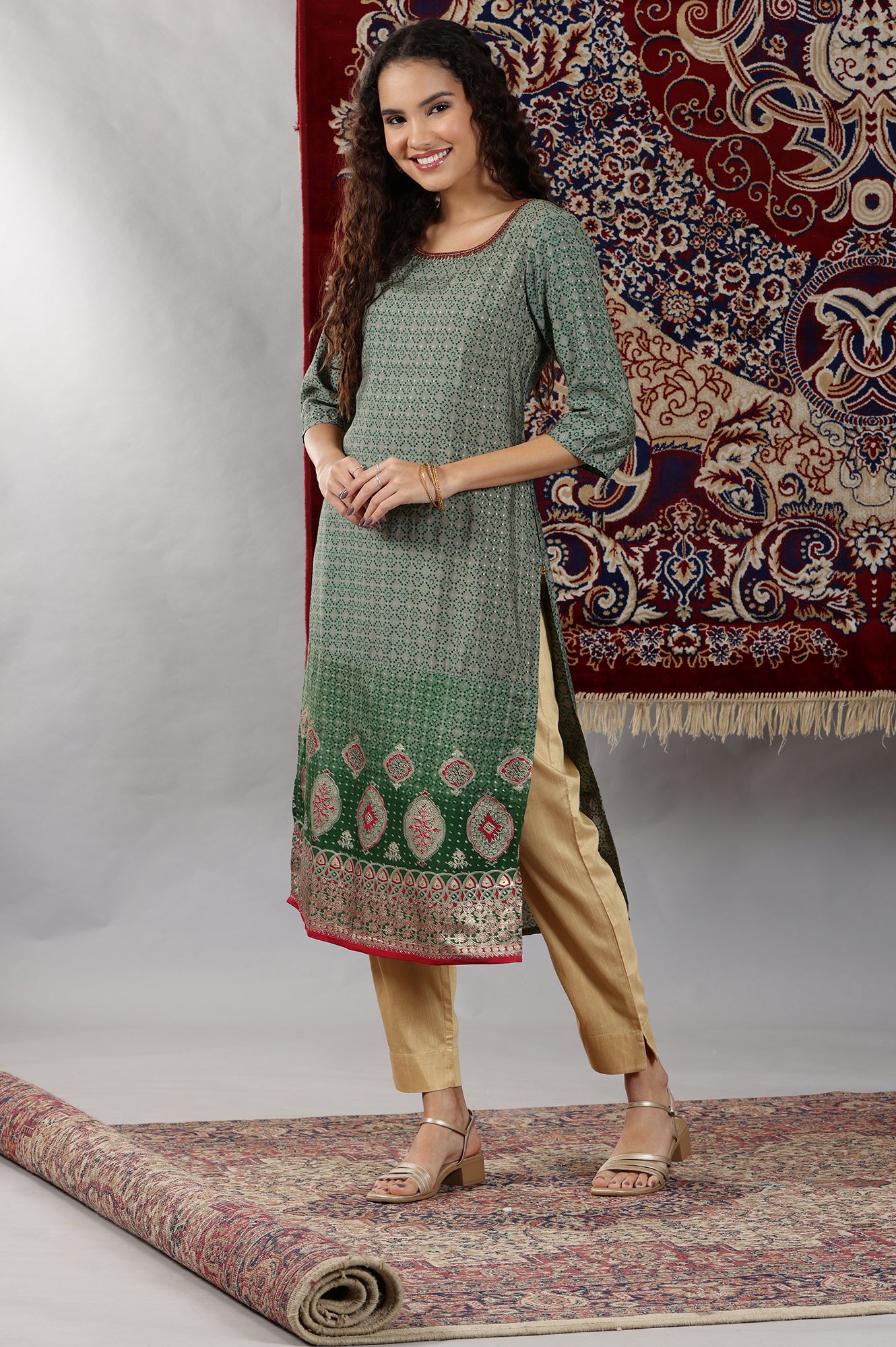 Green Ombre Abstract Printed Straight Kurta