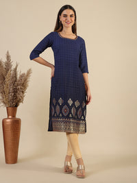 Blue Abstract Ombre Printed Sequined Straight Kurta