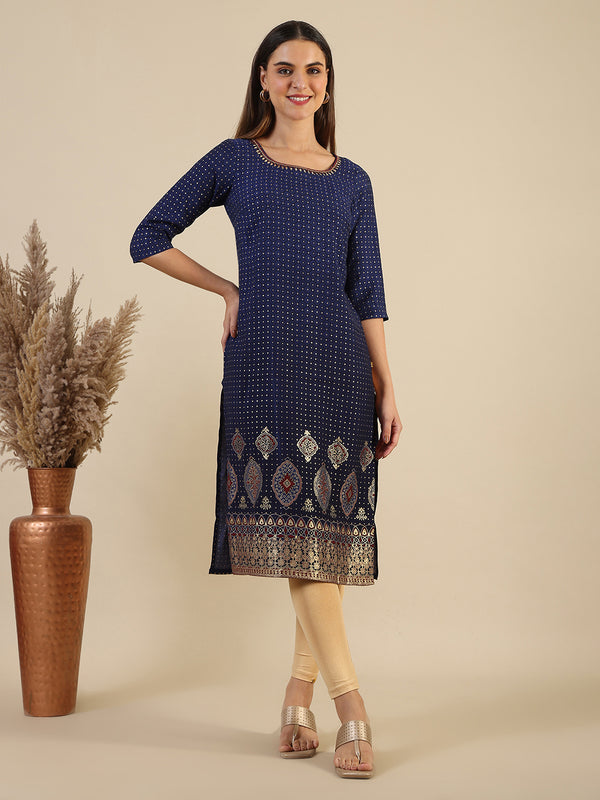 Blue Abstract Ombre Printed Sequined Straight Kurta