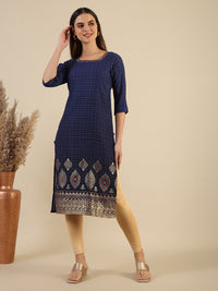 Blue Abstract Ombre Printed Sequined Straight Kurta
