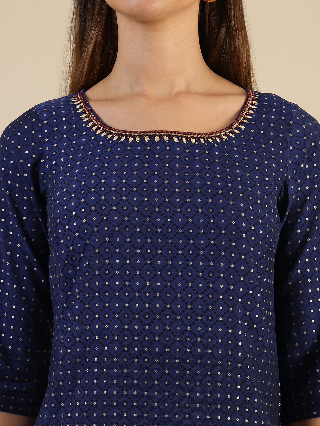 Blue Abstract Ombre Printed Sequined Straight Kurta