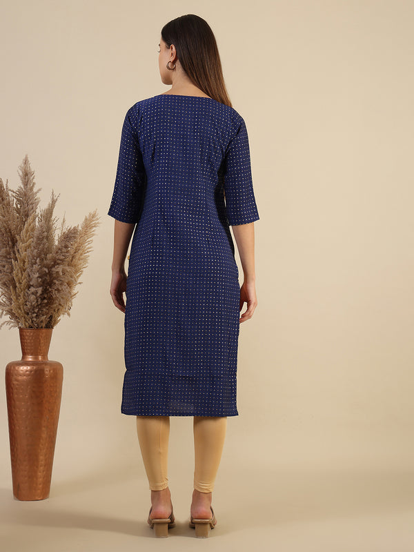Blue Abstract Ombre Printed Sequined Straight Kurta