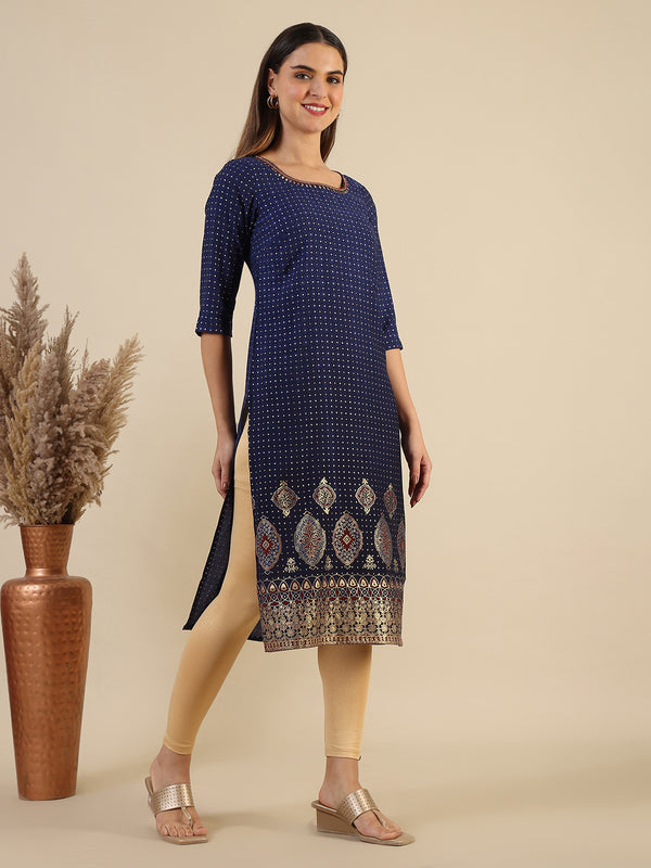 Blue Abstract Ombre Printed Sequined Straight Kurta
