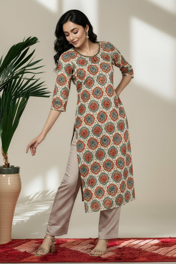 Multi-Coloured Ajrak Print Inspired Straight Kurta