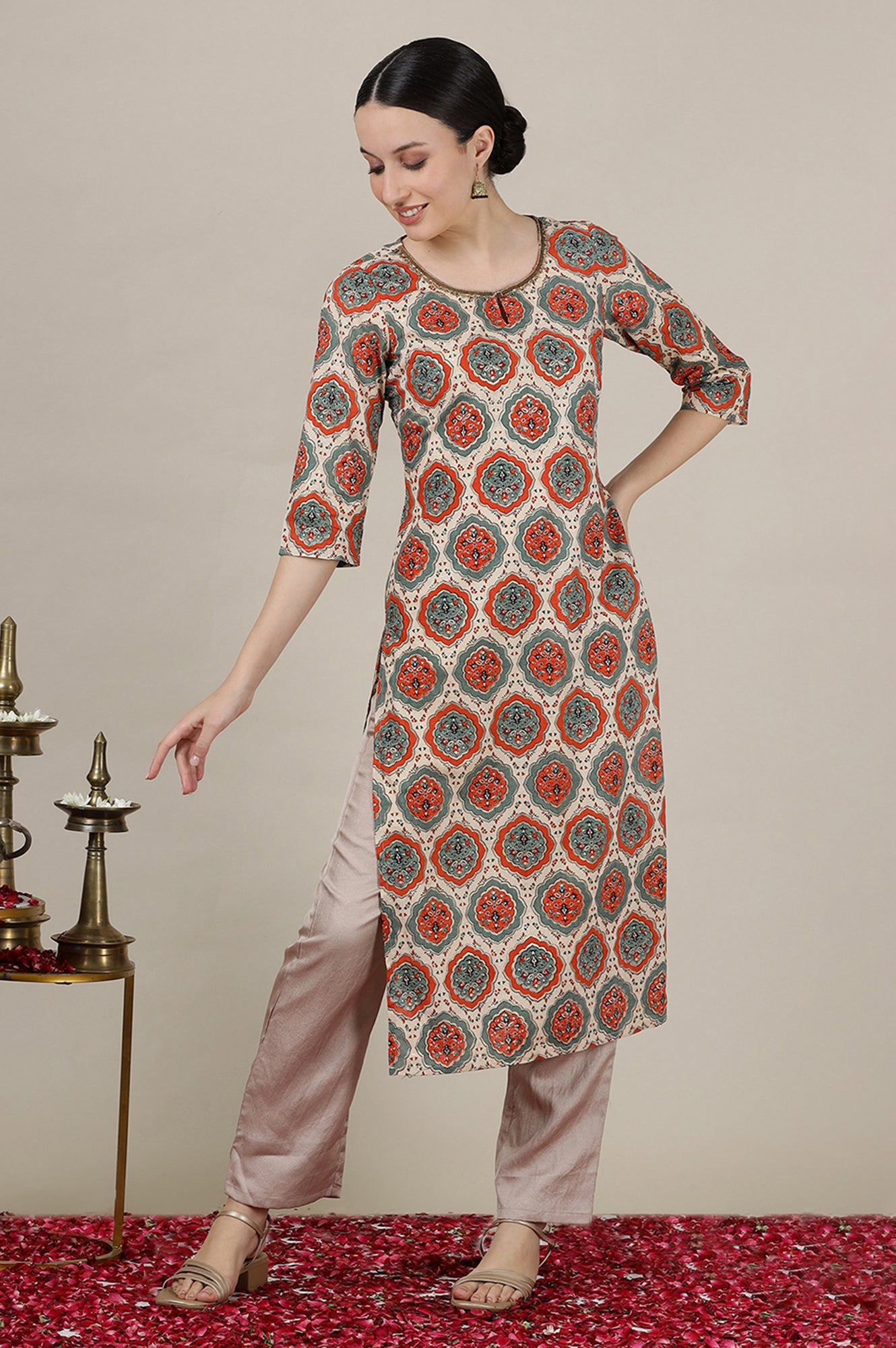 Multi-Coloured Ajrak Print Inspired Straight Kurta