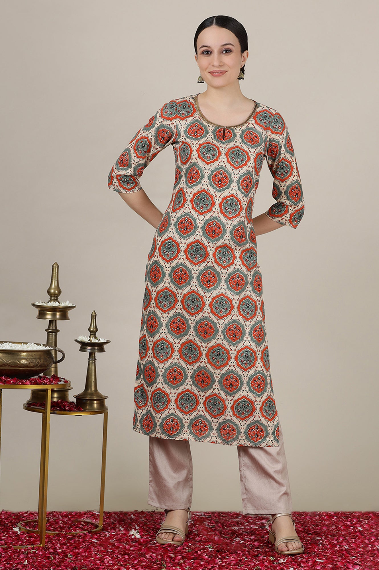 Multi-Coloured Ajrak Print Inspired Straight Kurta