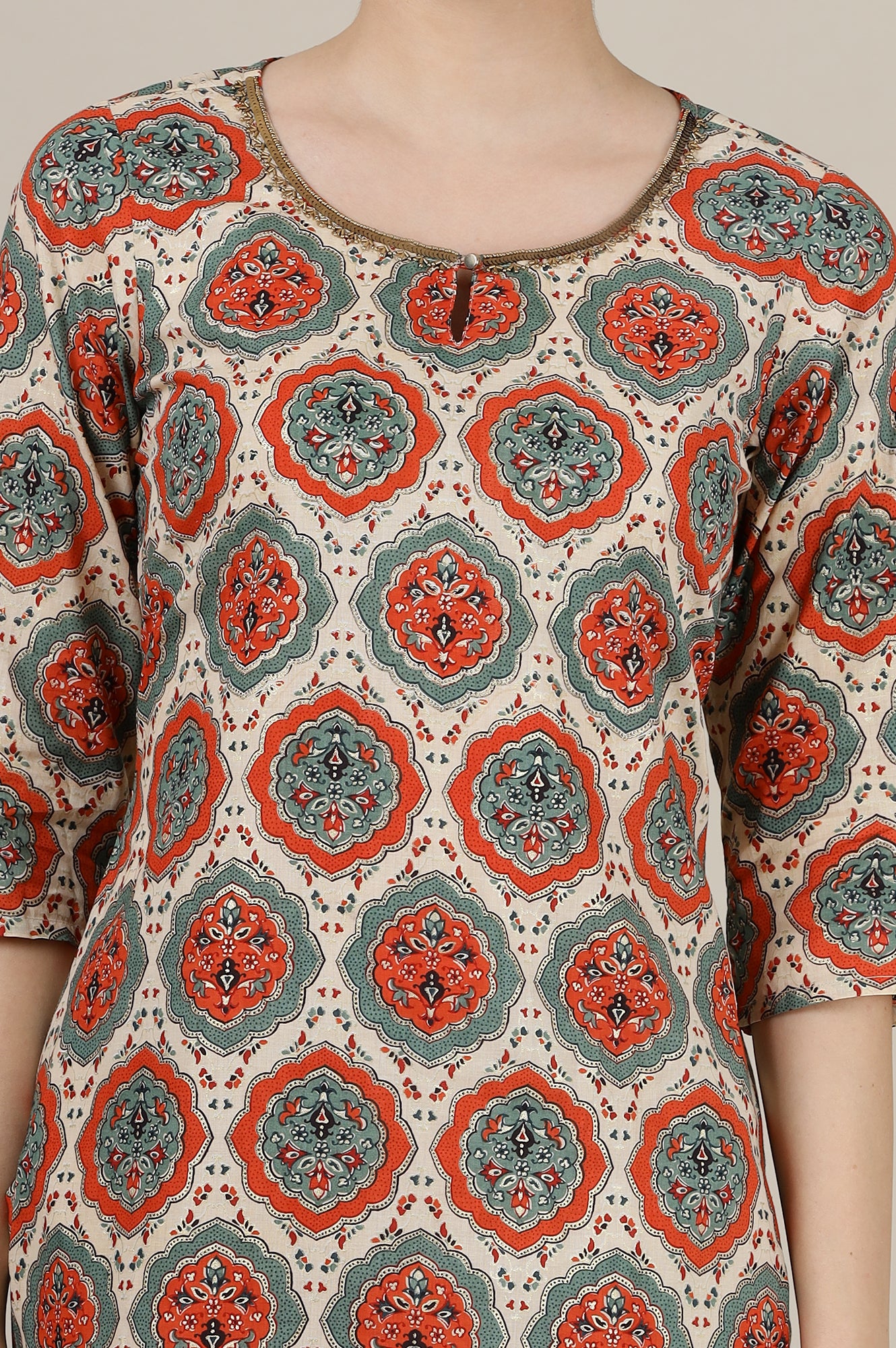 Multi-Coloured Ajrak Print Inspired Straight Kurta