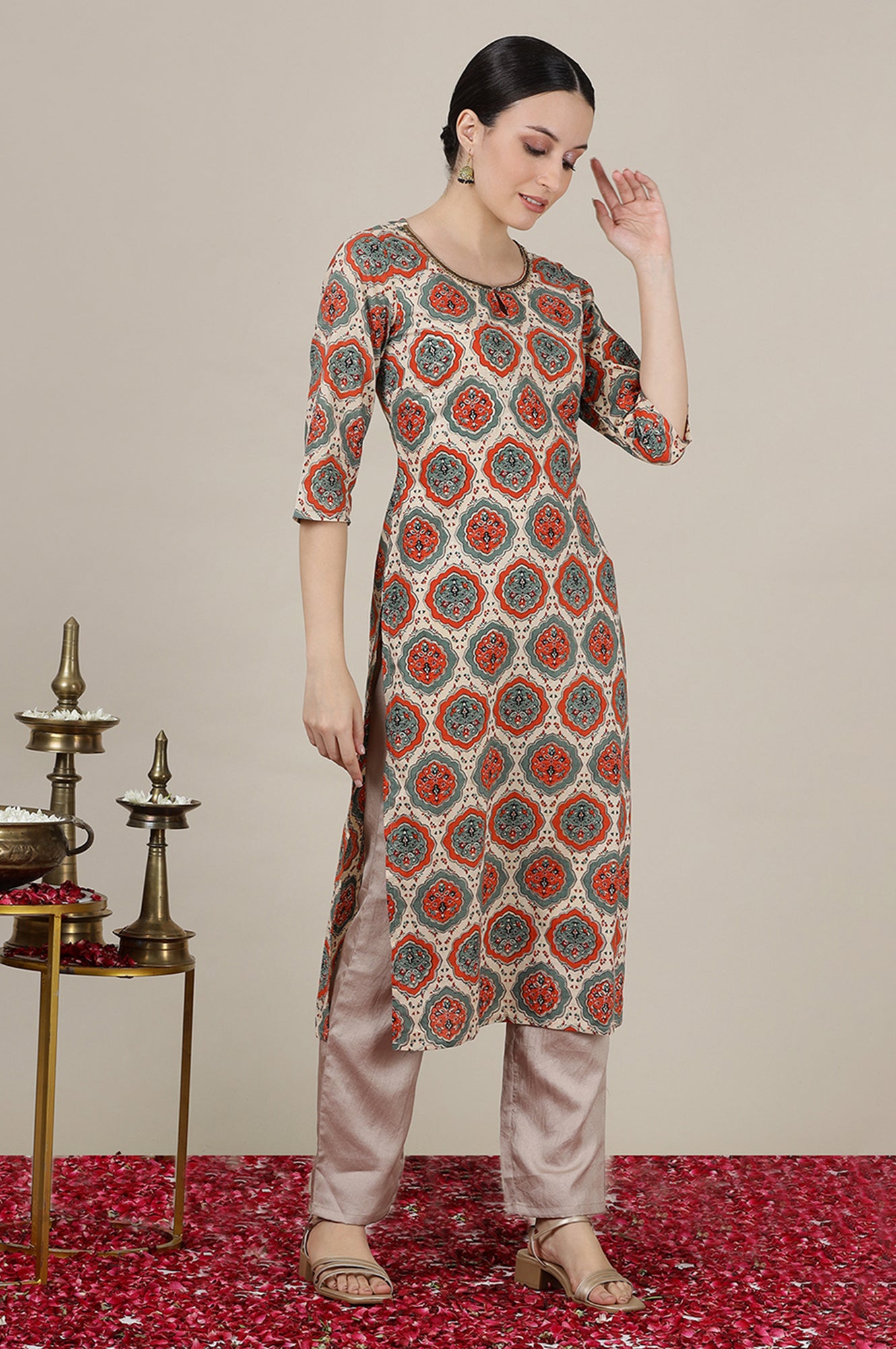 Multi-Coloured Ajrak Print Inspired Straight Kurta