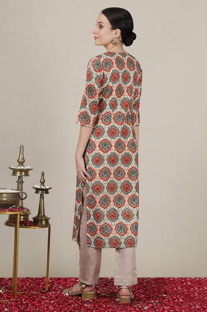 Multi-Coloured Ajrak Print Inspired Straight Kurta