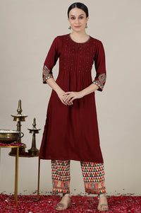 Maroon Solid Sequined Straight Kurta