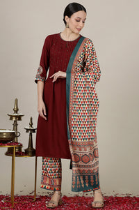 Maroon Solid Sequined Straight Kurta