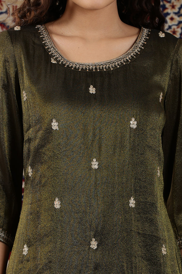 Black Solid Embellished Straight Tissue Kurta
